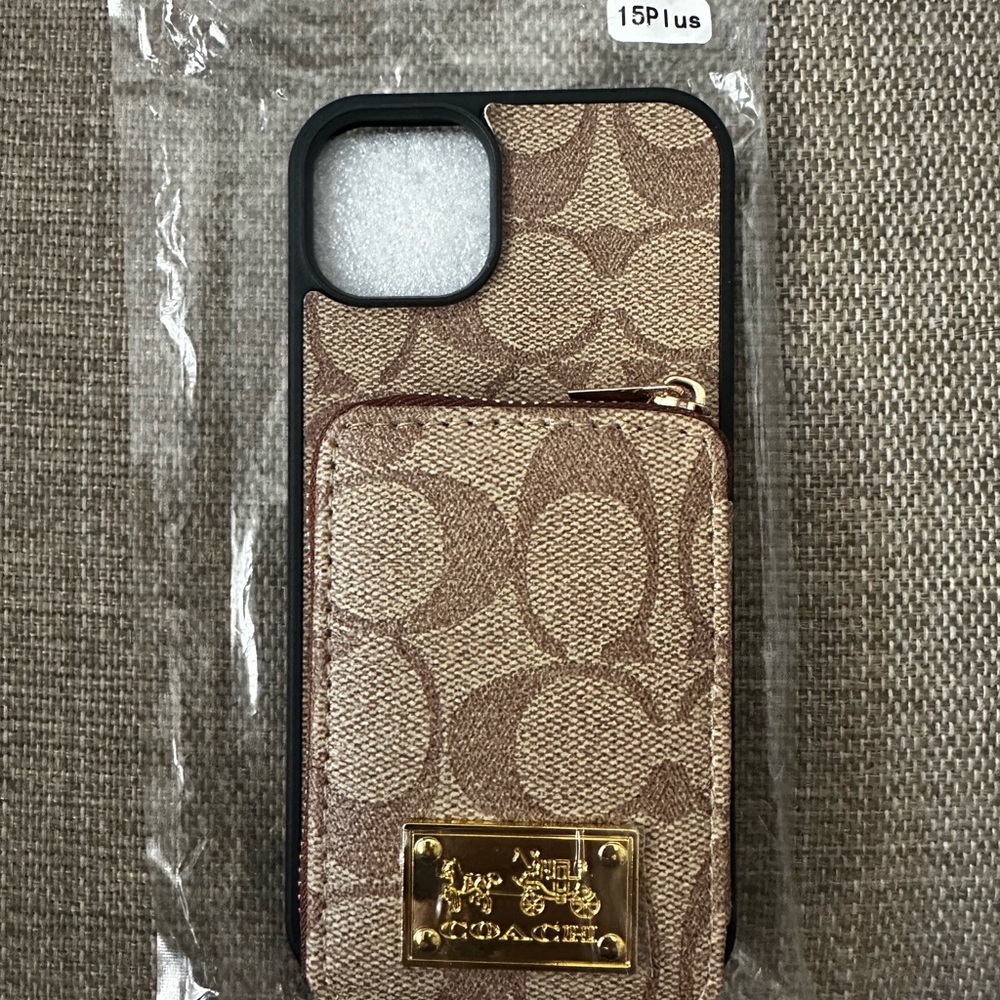 Coach Tan and Gold iPhone Case with Signature Monogram